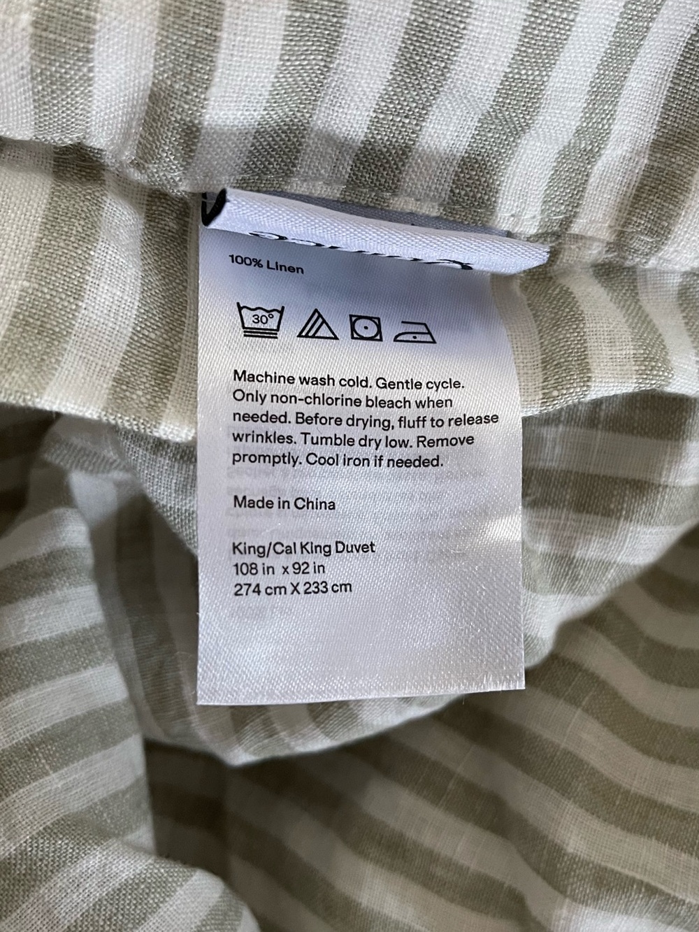 NWOT Quince European Linen Stripe 1 Pc Duvet Cover, King/Cal -Willowleaf/White - Picture 5 of 6